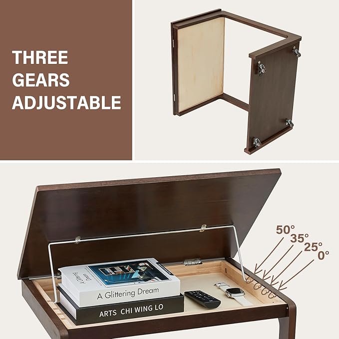 CozyDH Adjustable C Shaped End Table, Rolling Side Table Solid Wood TV Sofa - Image 4