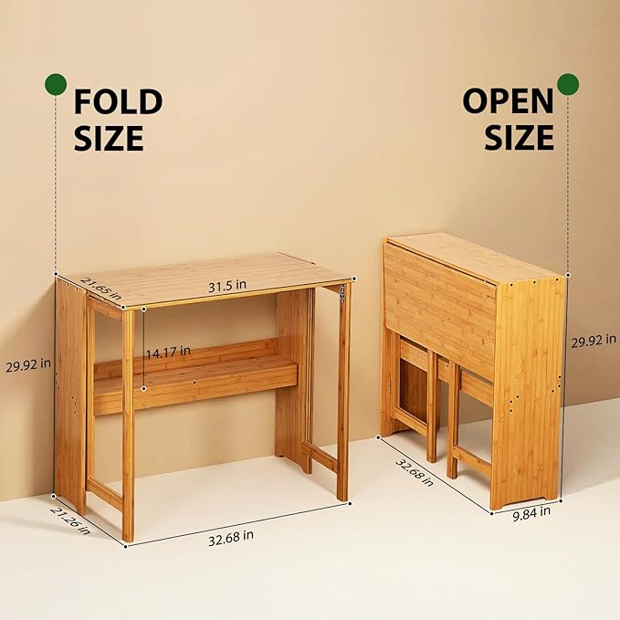 31.5" Bamboo Folding Desk, Space-Saving Computer Desk - Image 7