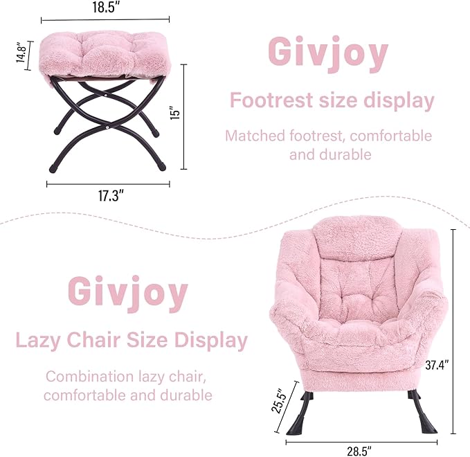 Plush Lazy Chair and Ottoman, Large Contemporary Accent Lounge Chair - Image 3