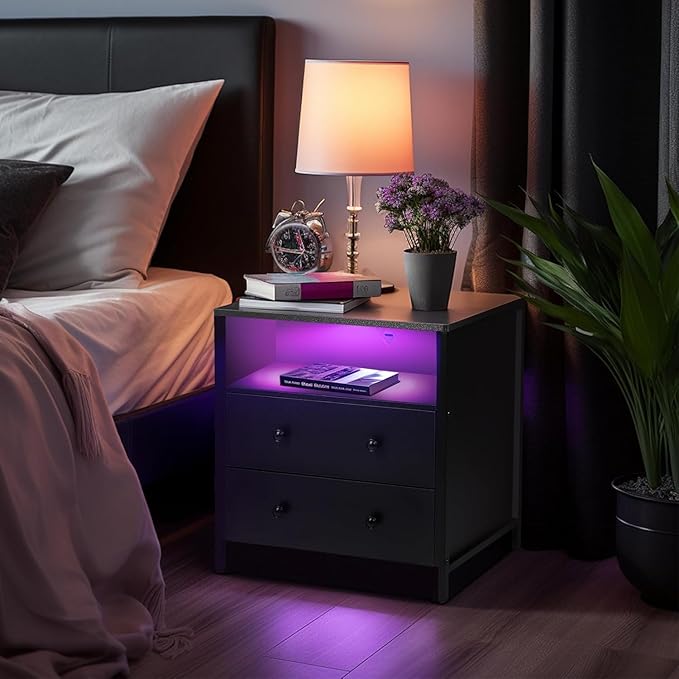 27 Inch Wide Night Stand, Large Wood Night Stand Set 2 - Image 2