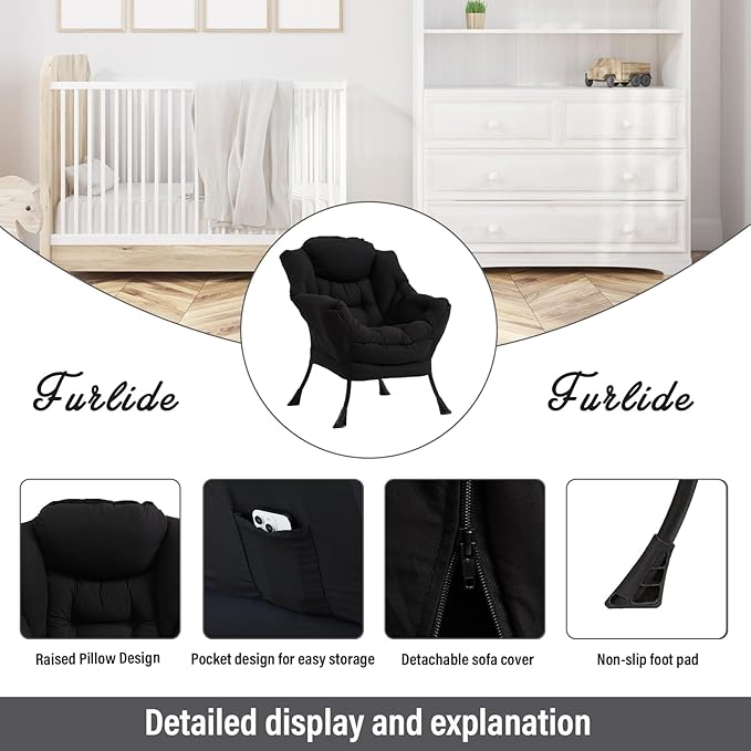 Modern Lazy Chair with Folding Footrest, Lounge Accent & Comfortable Reading - Image 4