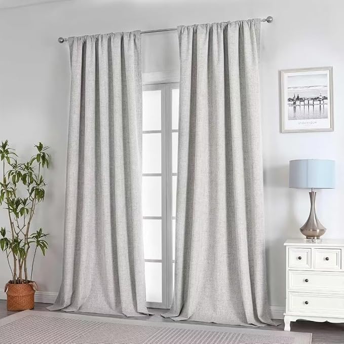 Joydeco Natural Linen Curtains 108 inch Length 2 Panels Set Burg 100% Blackout - Image 7