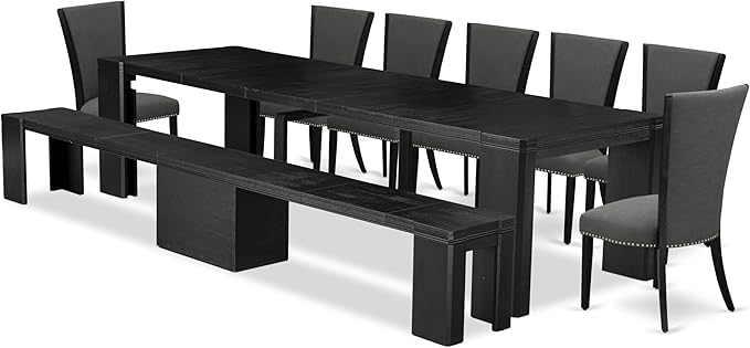 X07VE-B06-50 - 9-Pc Dining Room Table Set a Rectangular Dining Table and wooden - Image 2