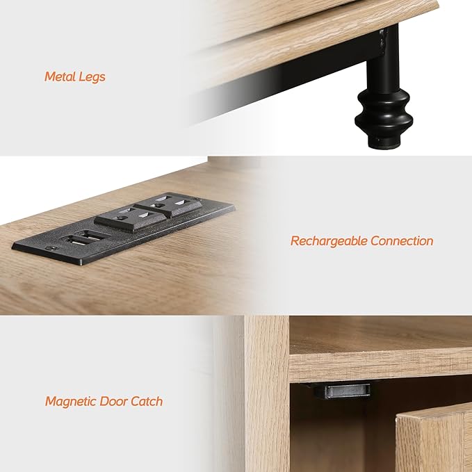 WAMPAT Oak End Table with Charging Station, Sofa Side Table with Storage Cabinet - Image 6