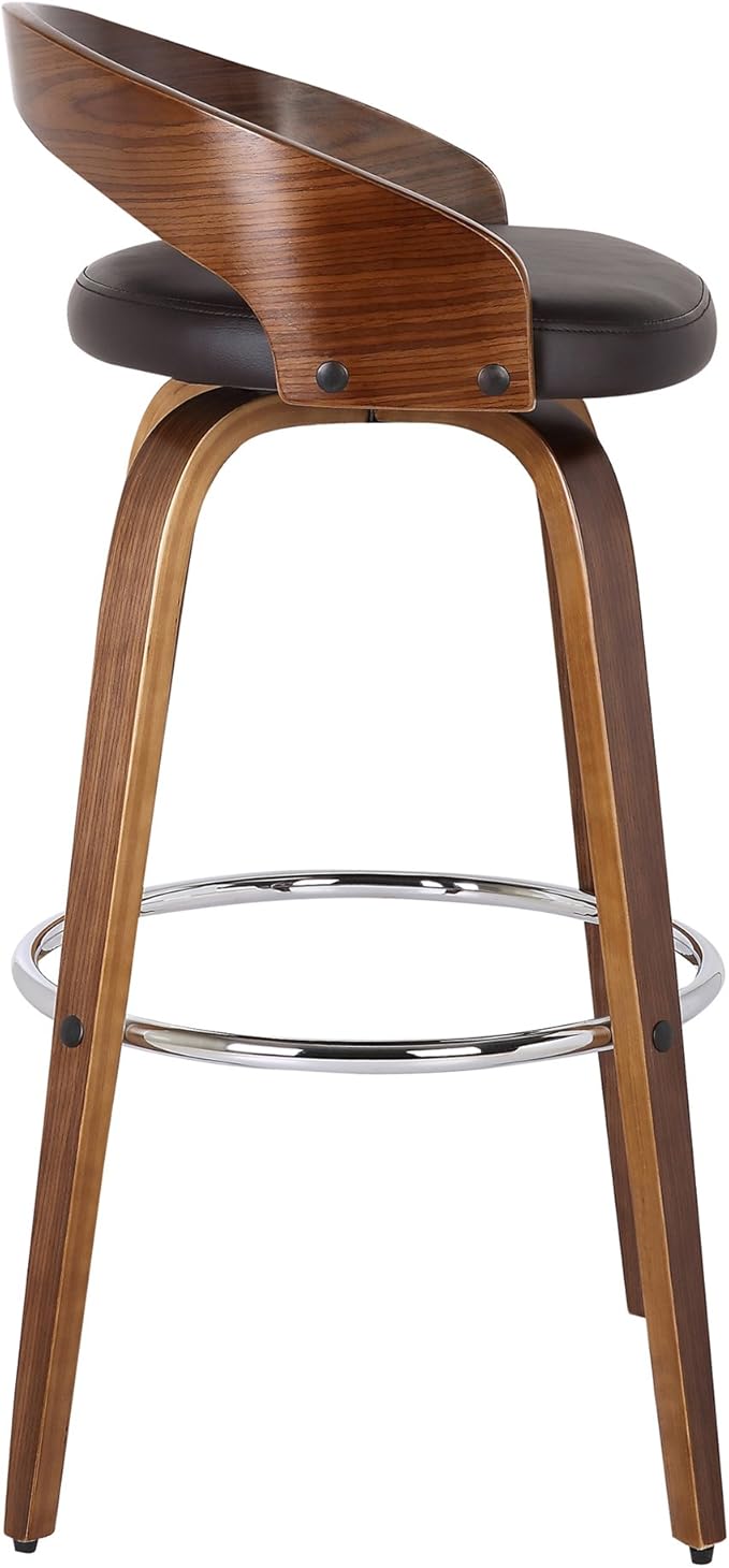 Armen Living Sonia 26" Counter Height Swivel Brown Faux Leather and Walnut Wood - Image 4