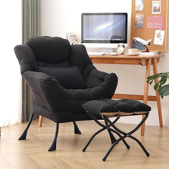 Lazy Chair with Ottoman, Modern Accent Chair with Lumbar Pillow, Comfy Chairs - Image 8