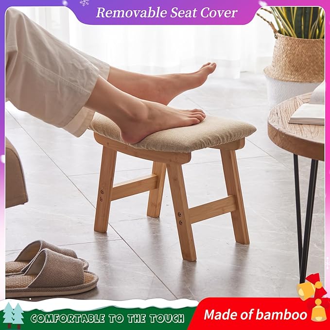 Foot Stool, Bamboo Small Sofa Foot Rest Under Desk, Extra Seating - Image 3