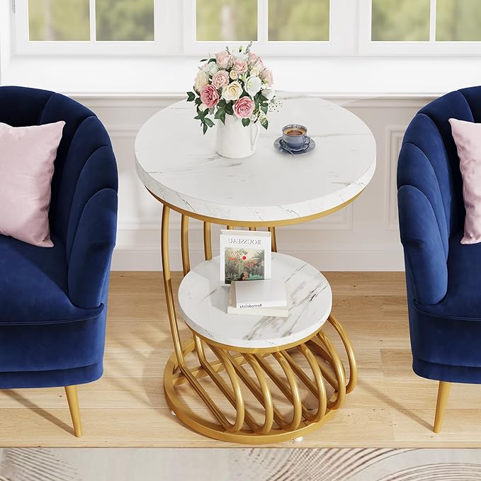 Tribesigns Gold Round End Table: 2 Tiers Side Table Set of 2 - Image 4