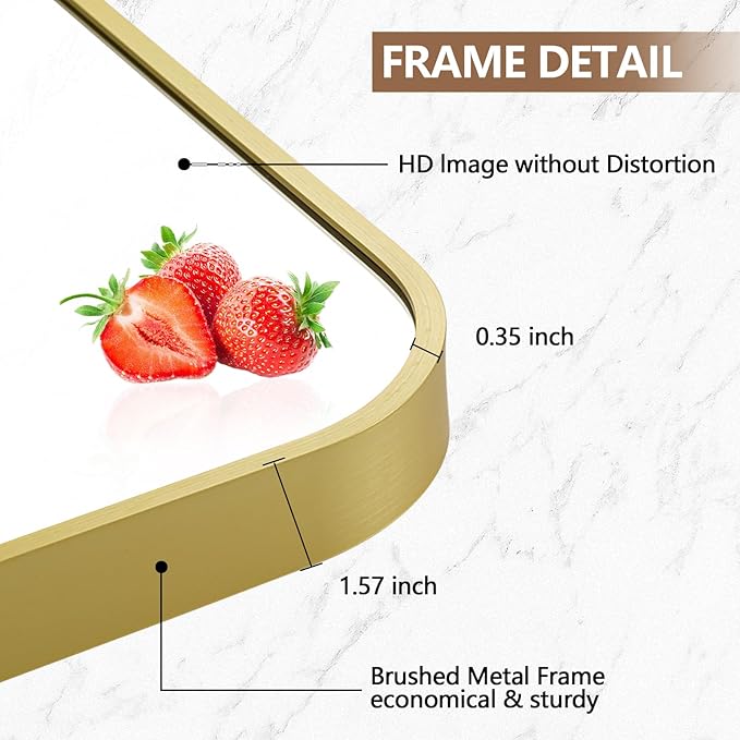 16x24 Inch Gold Mirror, Framed Rectangle Mirror - Image 4