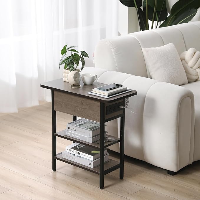 Modern End Table with Charging Station, Narrow Side Table with USB Ports & - Image 2