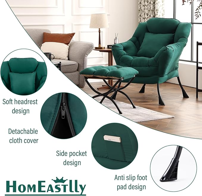 Lazy Chair with Ottoman, Modern Lounge Armchair with a Pillow, Leisure Sofa - Image 7