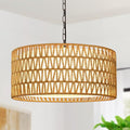 Farmhouse Chandeliers for Dining Room, Hand Woven 5-Light Rattan Pendant Light by BringBrightnesstoYourLife