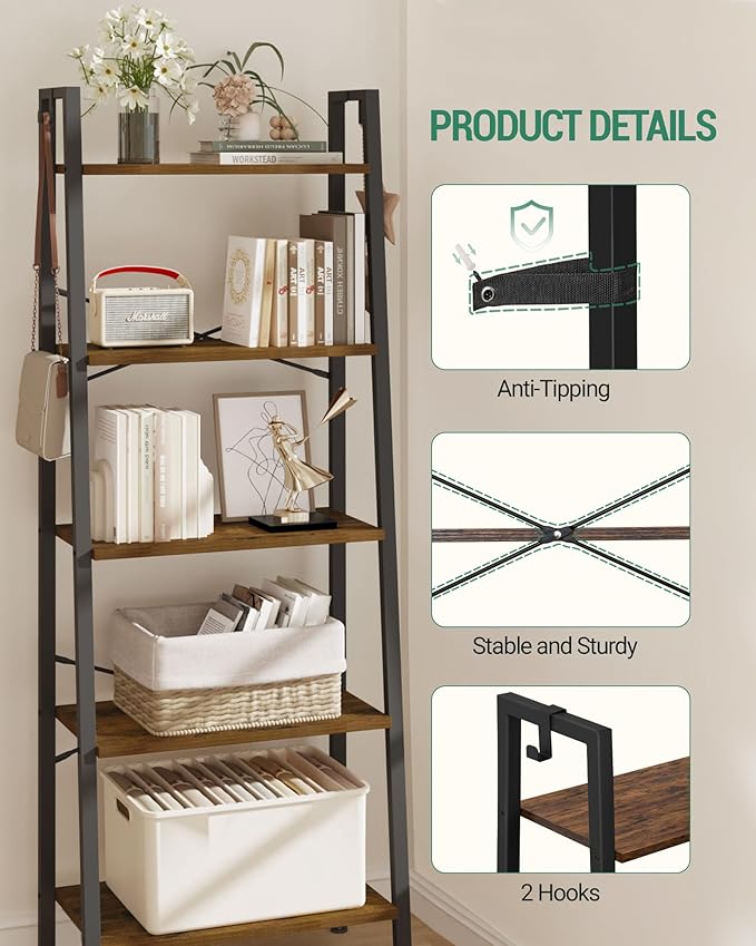 Ladder Shelf, Bookshelf Bookcase, Freestanding Corner Storage Shelve - Image 3