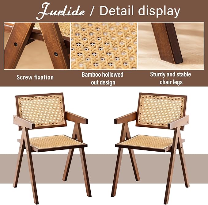 Rattan Accent Chairs, Modern Mid Century Dining Chairs Set of 2, Comfy Armchairs - Image 4