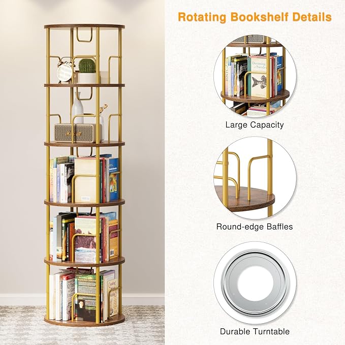 5 Tier Rotating Bookshelf, 360 Display Spinning Corner Bookshelf, Space-Saving - Image 5