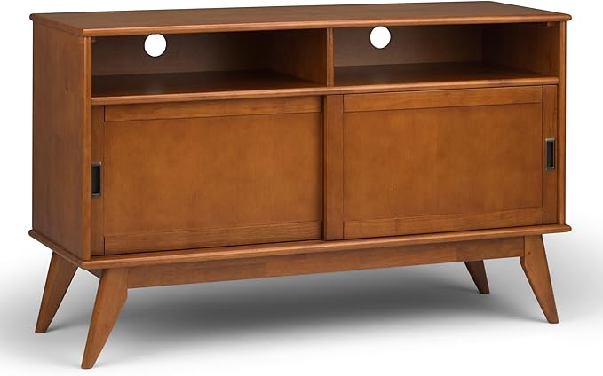 SIMPLIHOME Draper SOLID HARDWOOD 54 Inch Wide Mid Century Modern TV Media Stand by SimpliHome