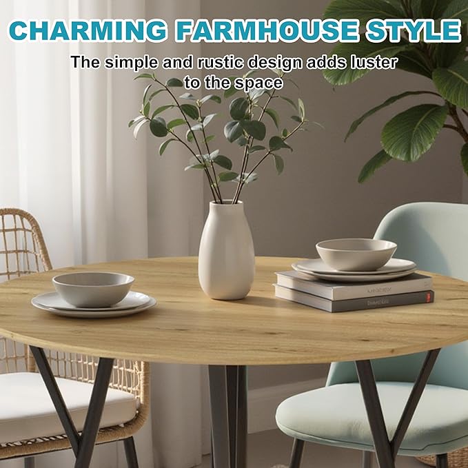 35" Round Dining Table for 4, Modern Small Circle Dinner Table Farmhouse Round - Image 4