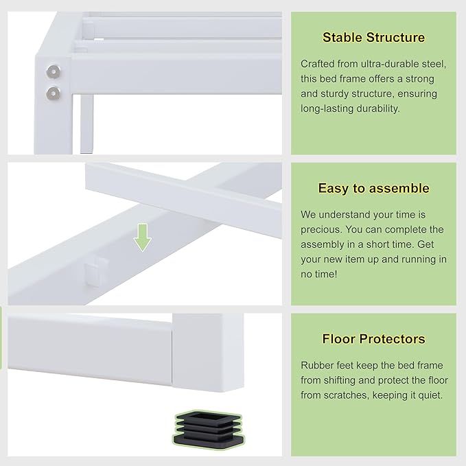 EMODA 12 Inch Twin XL Bed Frame, Metal Platform White Bed Frame No Box Spring - Image 4