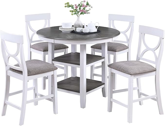 Poundex 5 Piece Counter Height Dining Set in White and Gray - Image 6