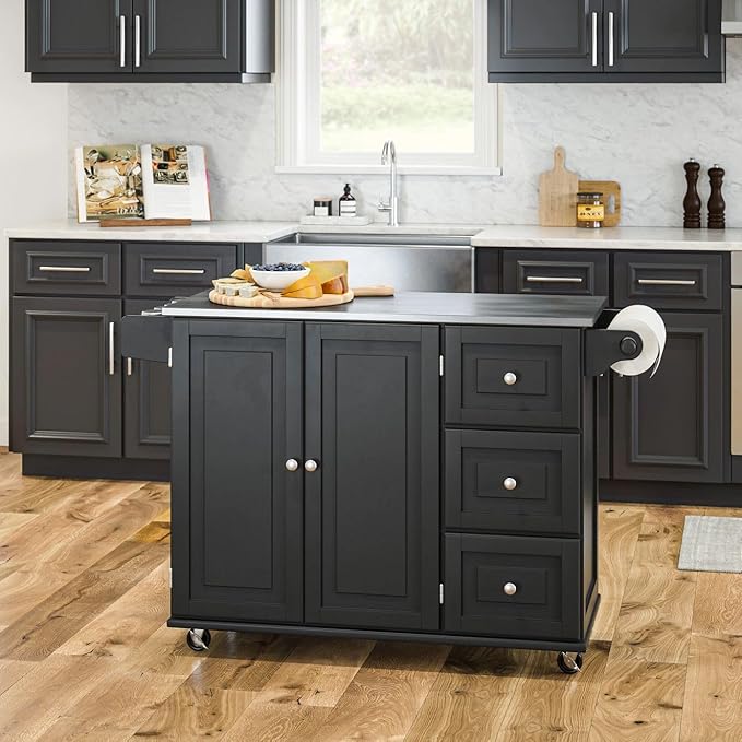 Homestyles Dolly Madison Black Mobile Kitchen Island Cart - Image 14