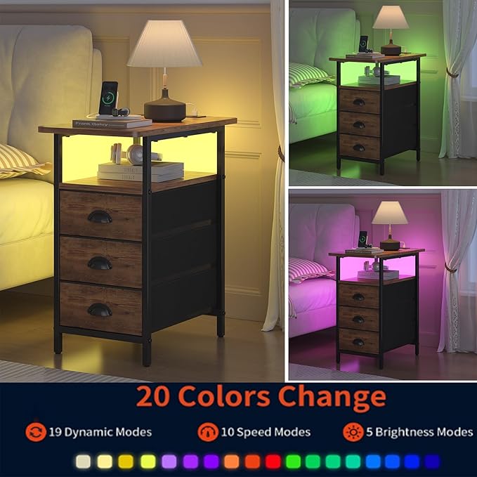 End Table with Charging Station, LED Side Tables with USB Ports and Outlets - Image 6
