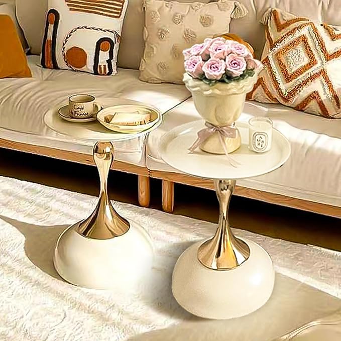 Modern Round Side Table with Gold Pedestal Base, Accent End Table - Image 8