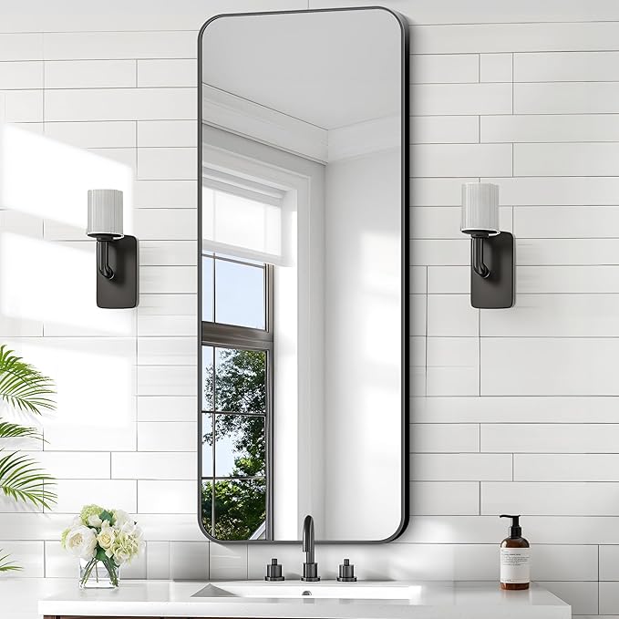 KOCUUY Black Rectangle Mirror, Classic Design of Upgraded Shatterproof Glass - Image 2