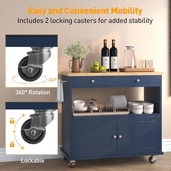 Rolling Kitchen Island with Storage Cabinet, 35.4'' Width Kitchen Cart - Image 6