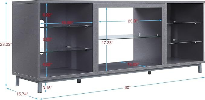 Manhattan Comfort Brighton 60" TV 7 Shelves, Tempered Glass Dividers and Media - Image 3