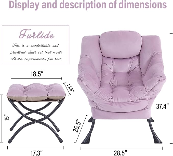 Lazy Chair with Ottoman, Modern Chair with Folding Footrest, Lounge Accent Chair - Image 3