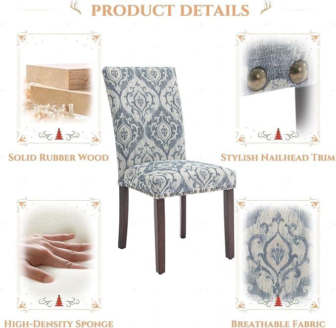 Parsons Dining Chairs Set of 4, Upholstered Nailhead Dining Room Kitchen Side - Image 6