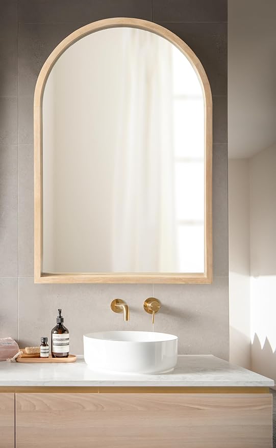Kate and Laurel Hutton Modern Wood Arched Mirror; 24 x 36; Natural Wood; - Image 4