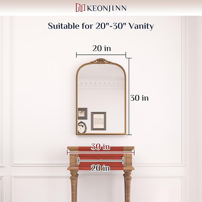 Keonjinn Antique Arch Mirror 20" x 30", Baroque Decorative Mirrors - Image 8