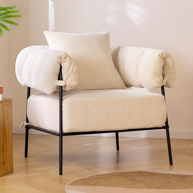 HollyHOME Modern Velvet Accent Chair, Upholstered Comfy Reading Chair, Fabric - Image 2