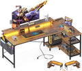 ODK 66 Inch Gaming Desk with USB Charging Ports and LED Lights, Reversible L by ODK