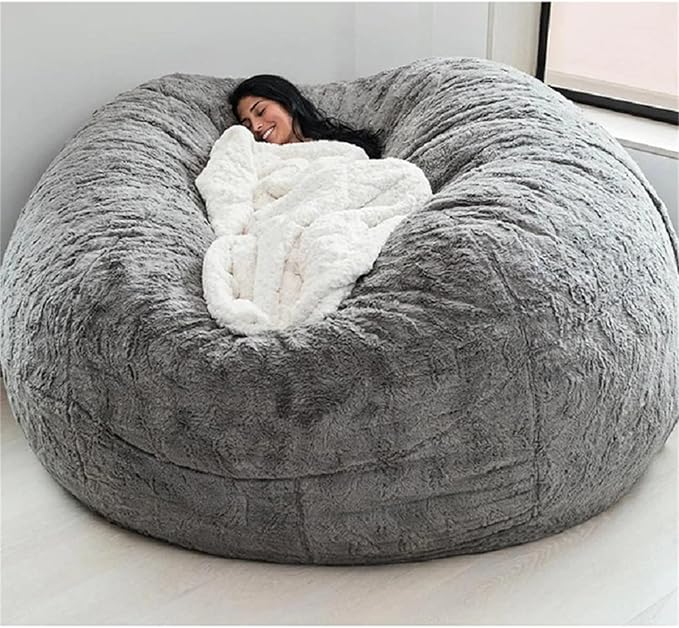 Giant Fur Bean Bag Chair Cover for Kids Adults, Living Room Furniture Big Round by LLPCKPB