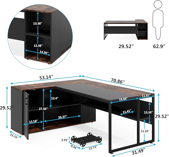 Tribesigns 71 inch Executive Desk, L Shaped Desk - Image 2