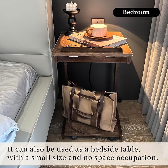C Shaped End Table with Charging Station, Small Side Table - Image 5