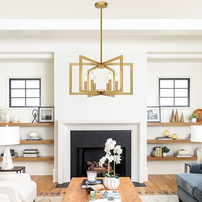 25" Modern Gold Chandelier for Dining Room, Geometric Gold Dining Room Light - Image 9