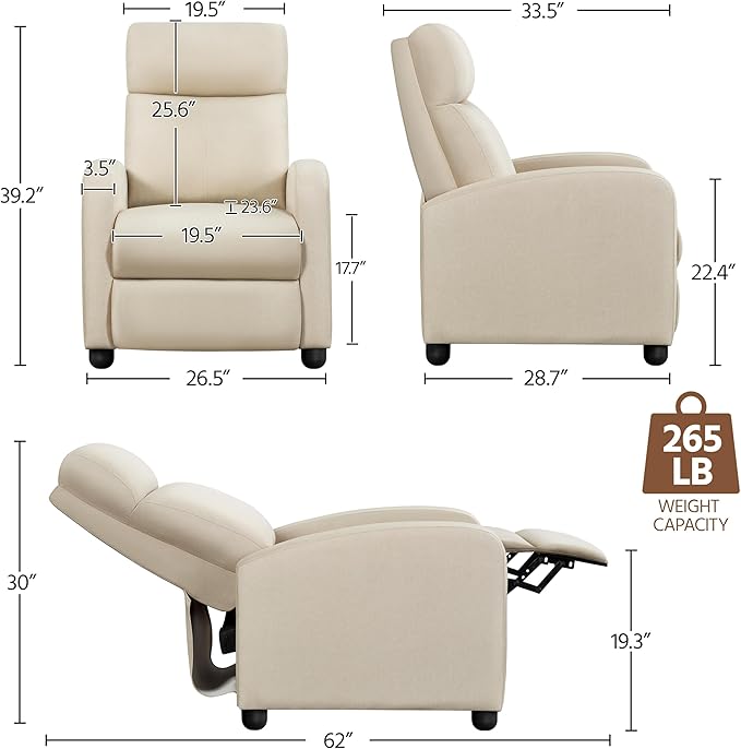 Yaheetech Modern Fabric Recliner Chair Sofa Adjustable Single Sofa - Image 3