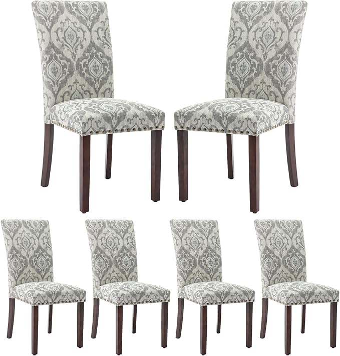 COLAMY Upholstered Parsons Dining Chairs Set of 6, Fabric Dining Room Kitchen by COLAMYINC