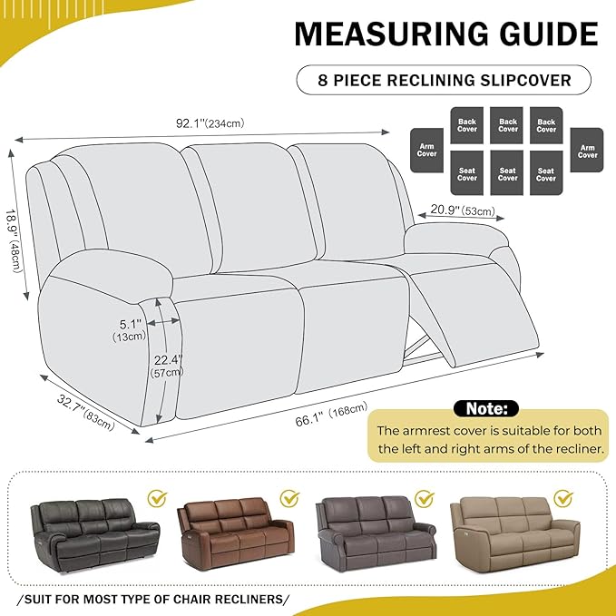 vctops 8 Pieces Geometric Jacquard Plush Recliner Sofa Covers Soft Fuzzy Fluffy - Image 2