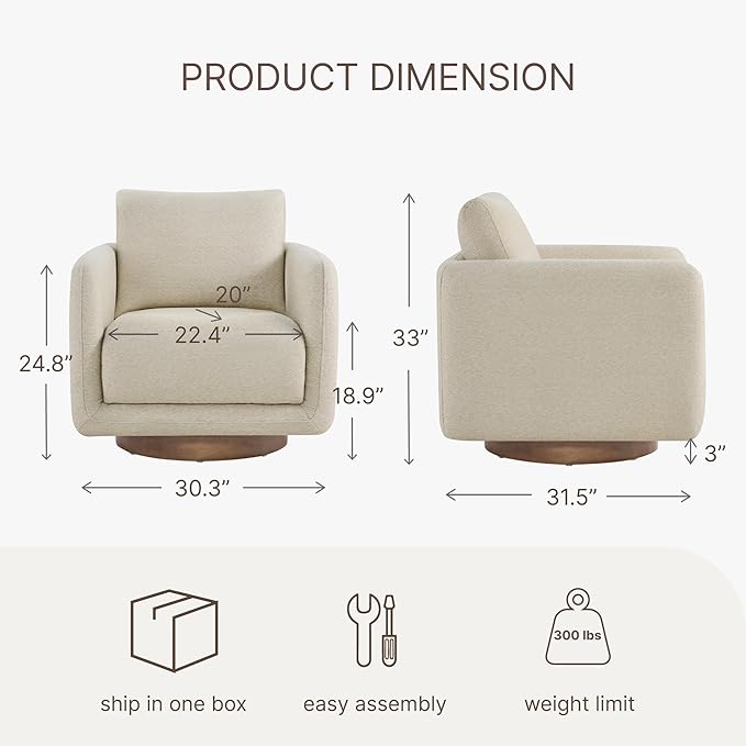 Modern Swivel Accent Chair, 360° Rotating Round Barrel Armchair - Image 3