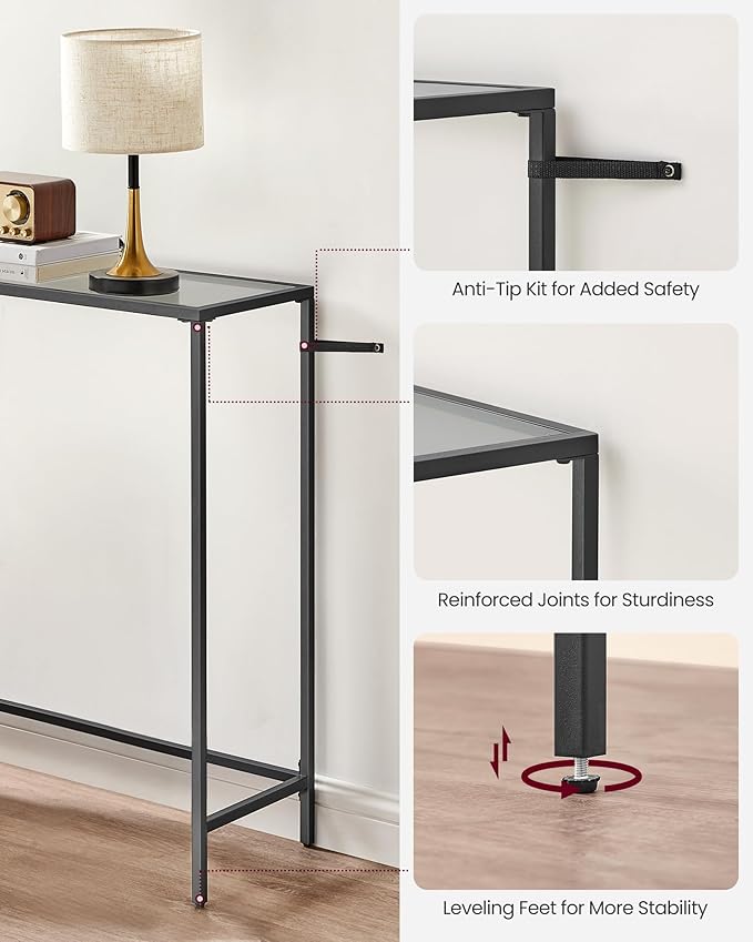 VASAGLE Entryway Table, Console Table, Tempered Glass Tabletop, Modern Sofa - Image 7