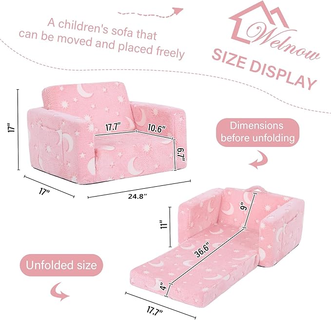 Welnow Toddler Chair, 2-in-1 Soft Sherpa Kids Sofa, Convertible Toddler Couch - Image 3