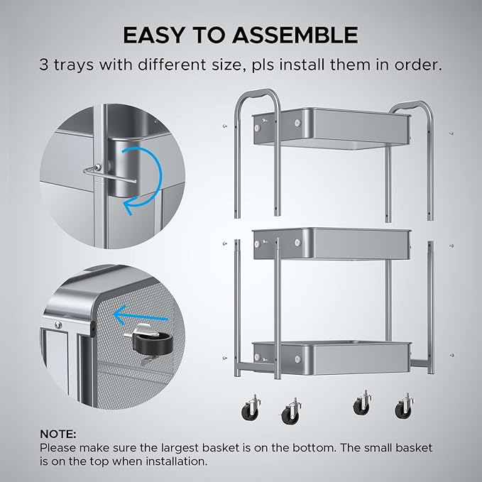 MAX Houser 3-Tier Rolling Utility Cart - Image 6