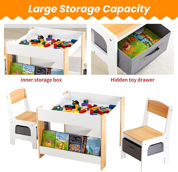 Asweets Kids Table and Chair Set, 4 in 1 Toddler Desk - Image 7