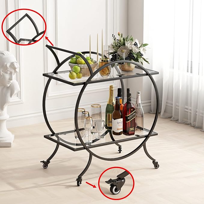 Industrial Bar Carts for The Home Bar Serving Cart, Rolling Bar Cart Black - Image 7