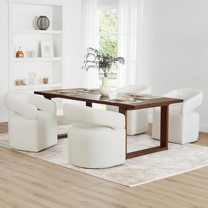 Upholstered Dining Chairs with Removable Casters Barrel Side Armchair with - Image 2