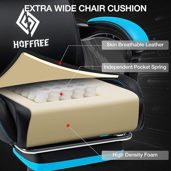 HOFFREE Gaming Chair with Music Rhythm RGB LED Lights and Bluetooth Speakers - Image 7